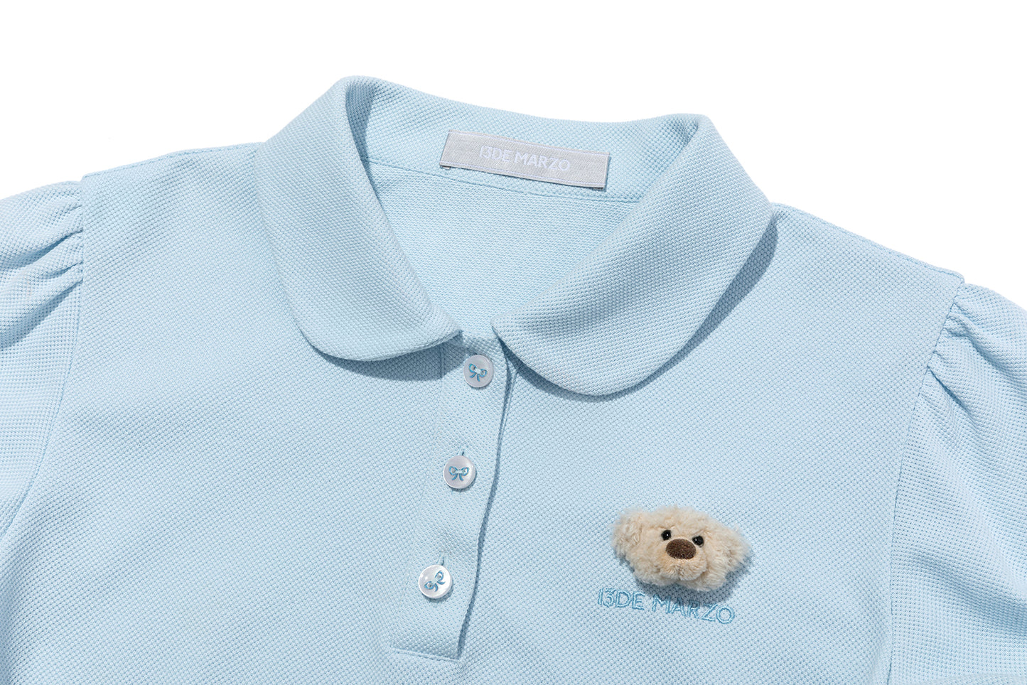 13DE MARZO Smocked Puff Sleeve Polo Style T-shirt - 13DE MARZO
