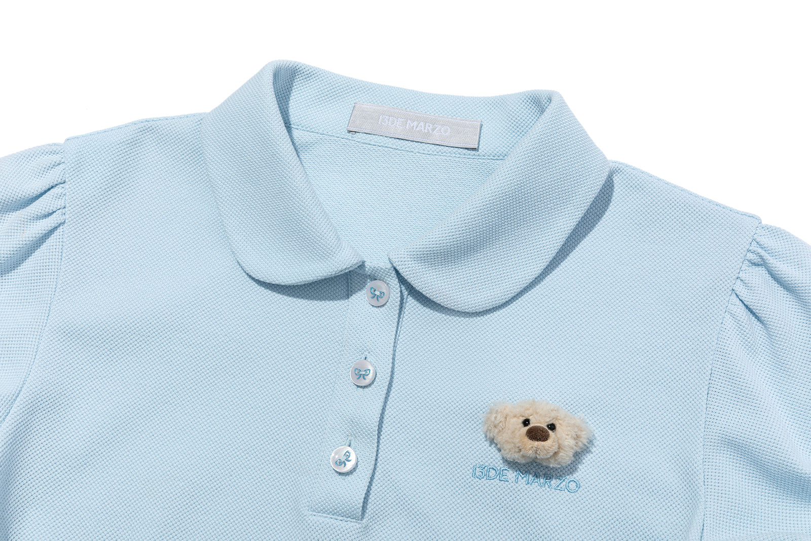13DE MARZO Smocked Puff Sleeve Polo Style T-shirt - 13DE MARZO
