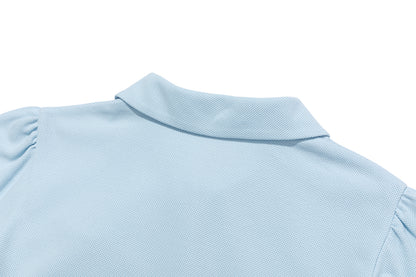 13DE MARZO Smocked Puff Sleeve Polo Style T-shirt - 13DE MARZO