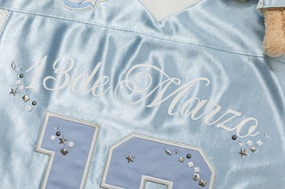 13DE MARZO Bear Cheerleader Satin Jersey T-shirt Blue - 13DE MARZO