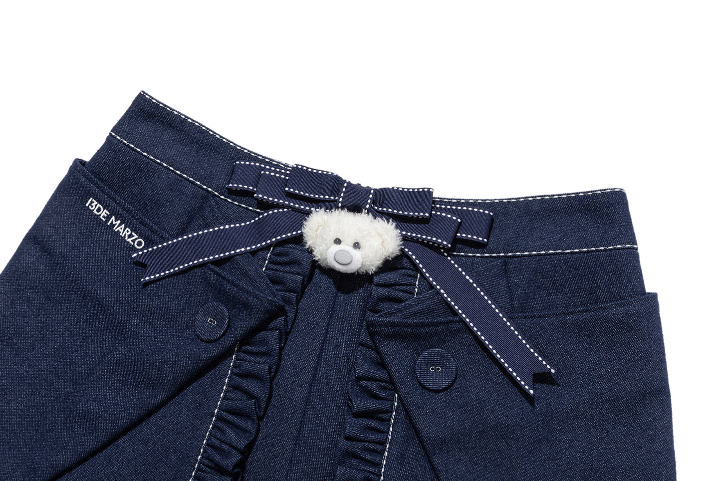 13DE MARZO Bow Tie Lace Trim Denim Skort