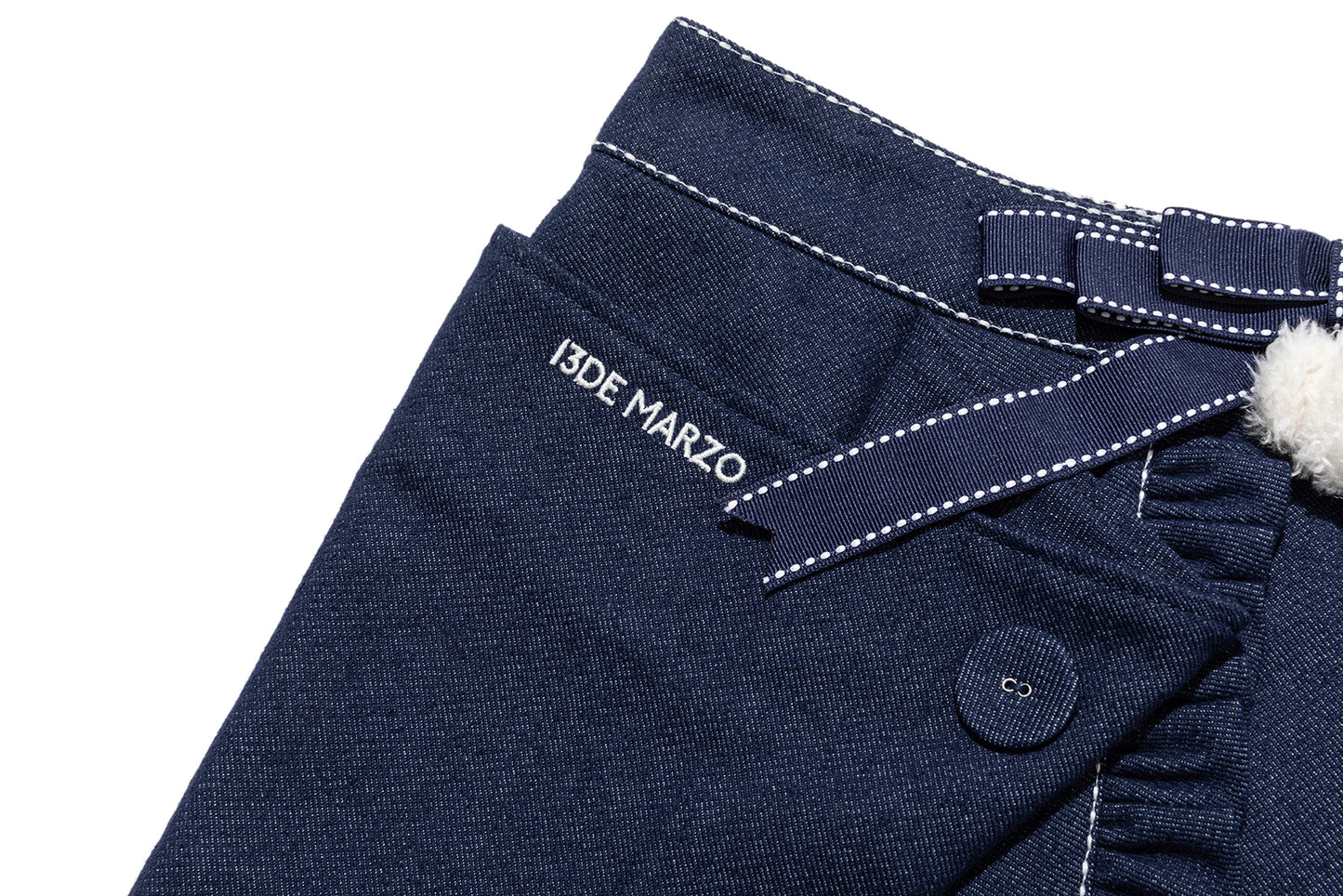 13DE MARZO Bow Tie Lace Trim Denim Skort