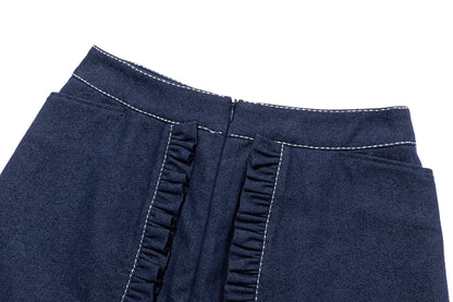 13DE MARZO Bow Tie Lace Trim Denim Skort