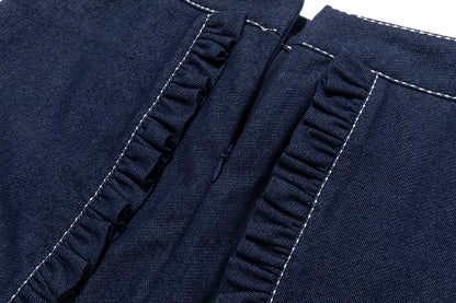 13DE MARZO Bow Tie Lace Trim Denim Skort