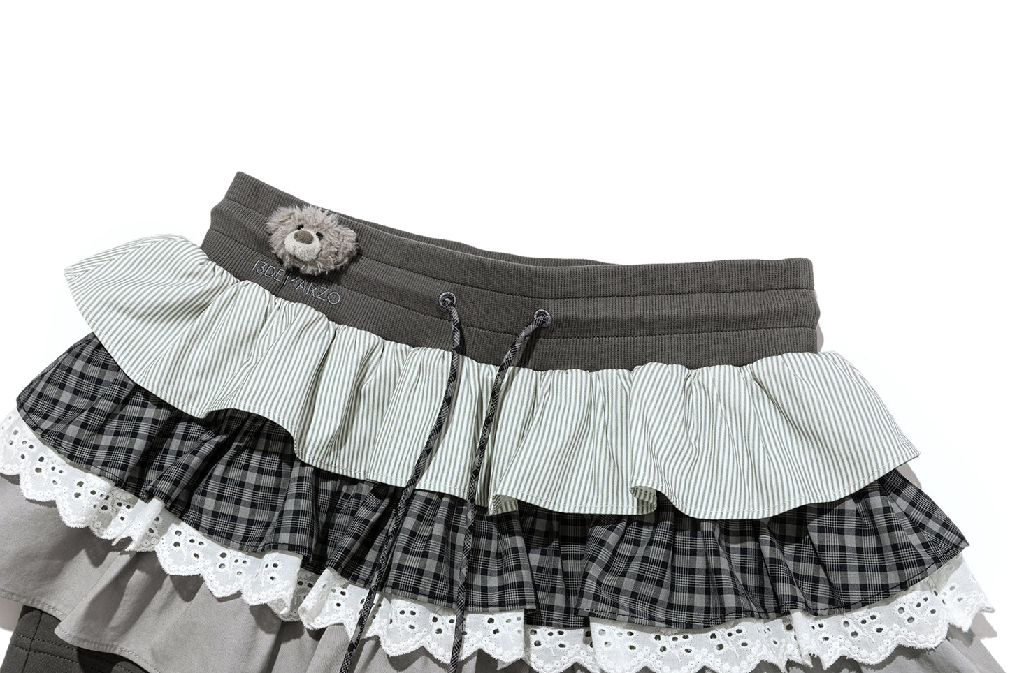 13DE MARZO Patchwork Ruffle Tiered Skirt Dark Grey - 13DE MARZO