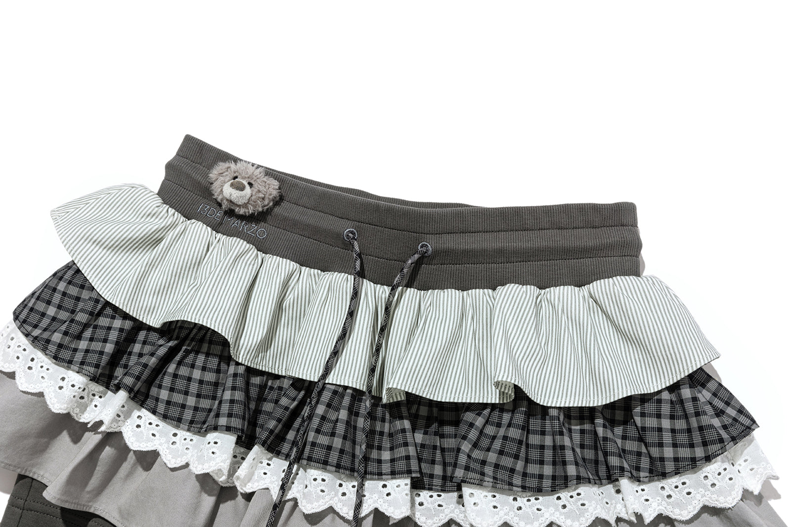 13DE MARZO Patchwork Ruffle Tiered Skirt Dark Grey - 13DE MARZO