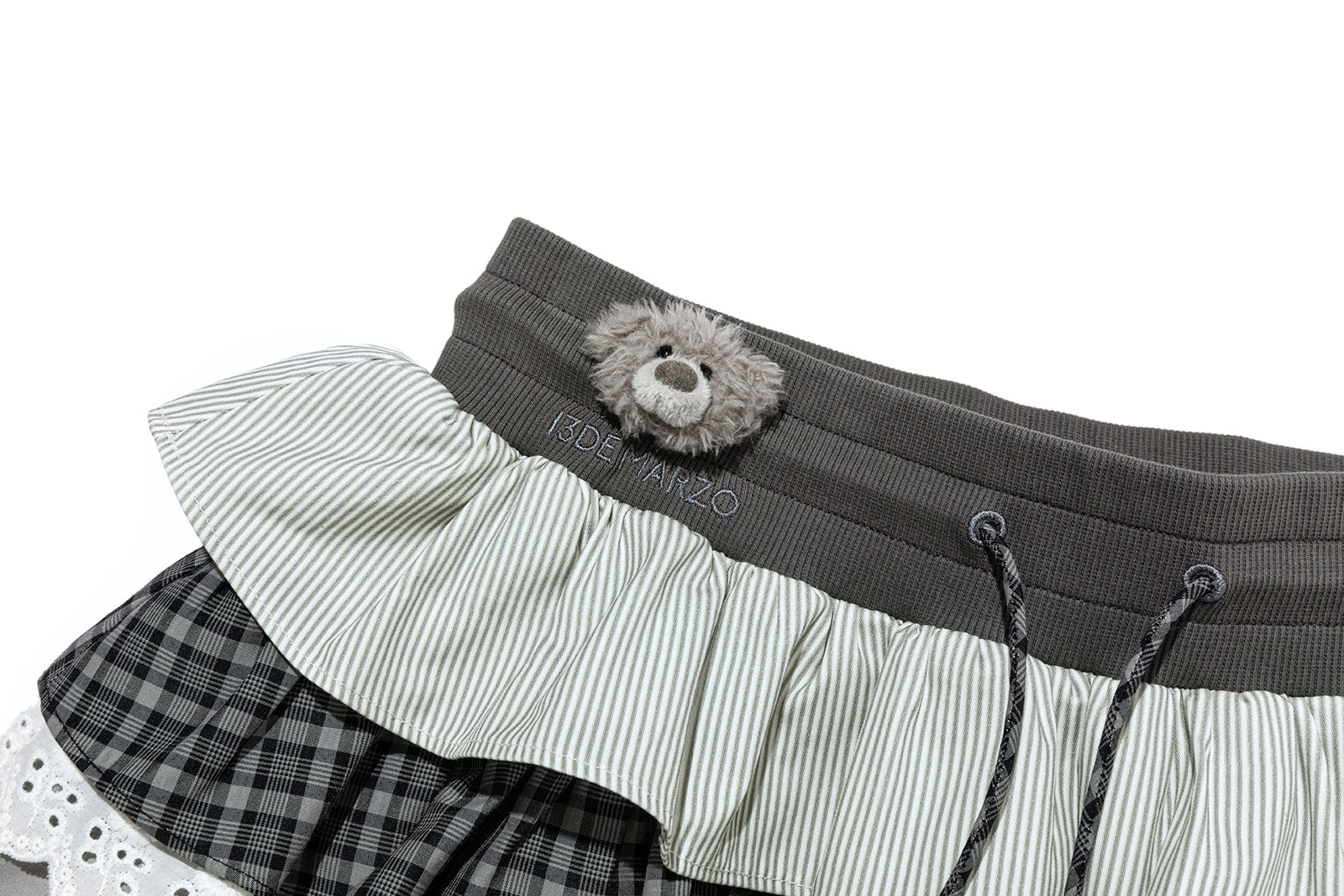 13DE MARZO Patchwork Ruffle Tiered Skirt Dark Grey - 13DE MARZO