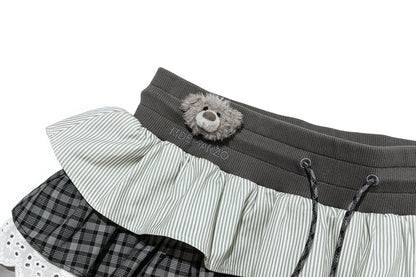 13DE MARZO Patchwork Ruffle Tiered Skirt Dark Grey - 13DE MARZO