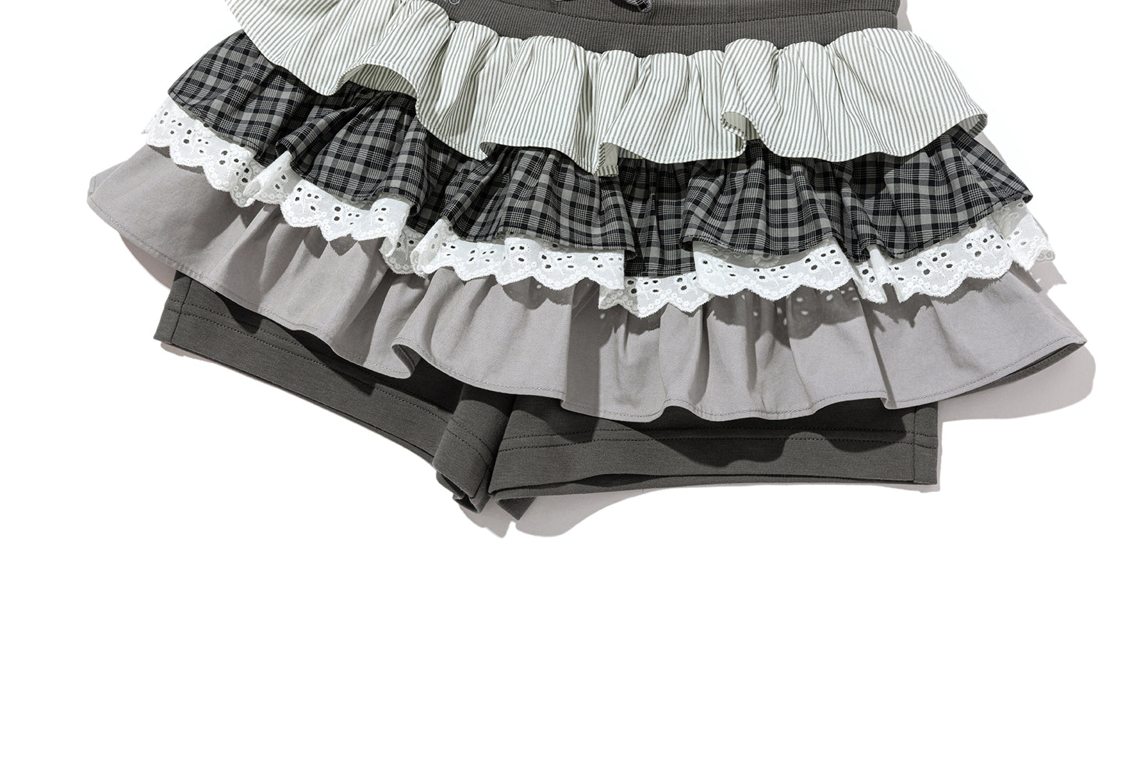 13DE MARZO Patchwork Ruffle Tiered Skirt Dark Grey - 13DE MARZO