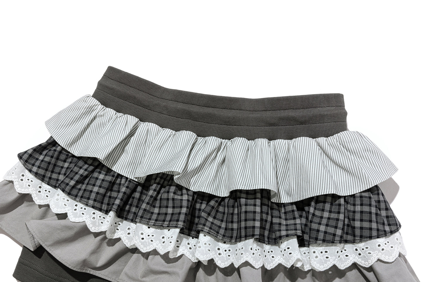 13DE MARZO Patchwork Ruffle Tiered Skirt Dark Grey - 13DE MARZO