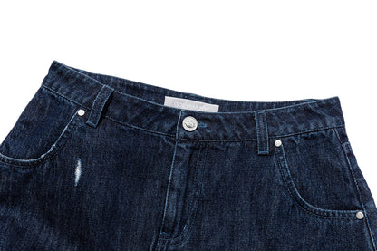 13DE MARZO Two-piece Style Smocked Denim Skirt Navy Blue