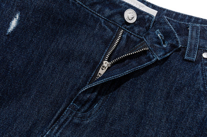 13DE MARZO Two-piece Style Smocked Denim Skirt Navy Blue