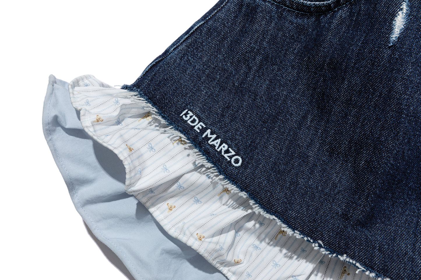 13DE MARZO Two-piece Style Smocked Denim Skirt Navy Blue