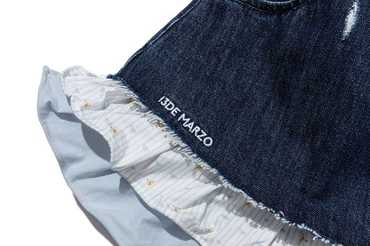 13DE MARZO Two-piece Style Smocked Denim Skirt Navy Blue