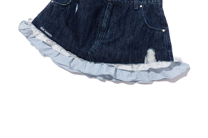 13DE MARZO Two-piece Style Smocked Denim Skirt Navy Blue