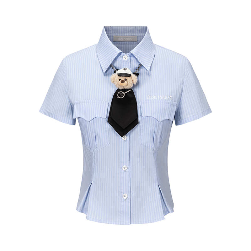 13DE MARZO Bear Fitted Waist Shirt Blue
