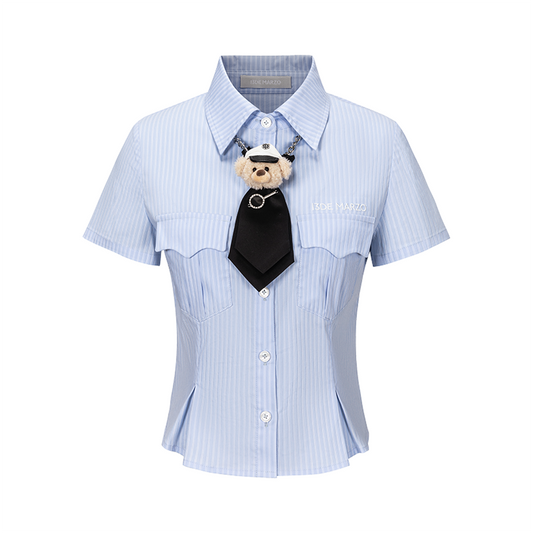 13DE MARZO Bear Fitted Waist Shirt Blue