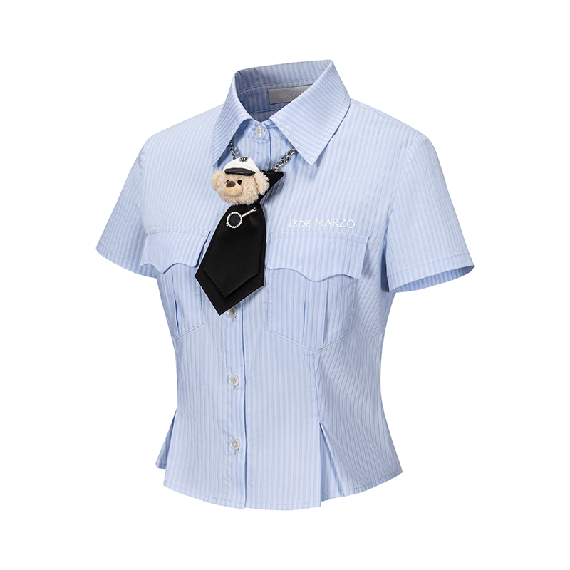 13DE MARZO Bear Fitted Waist Shirt Blue