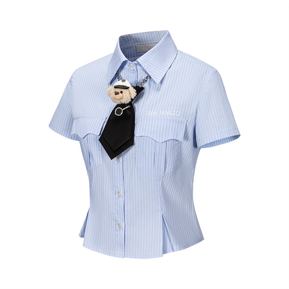 13DE MARZO Bear Fitted Waist Shirt Blue