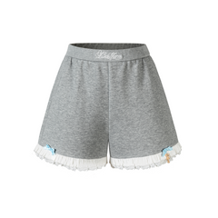 13DE MARZO Lace Trim Crop Sweatpants Grey