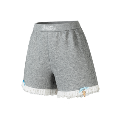 13DE MARZO Lace Trim Crop Sweatpants Grey