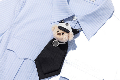 13DE MARZO Bear Fitted Waist Shirt Blue