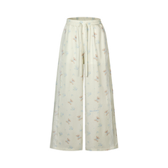 13DE MARZO All-Over Floral Print Loose Pants Beige