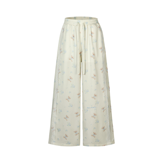 13DE MARZO All-Over Floral Print Loose Pants Beige