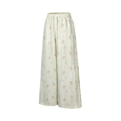 13DE MARZO All-Over Floral Print Loose Pants Beige