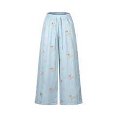 13DE MARZO All-Over Floral Print Loose Pants Blue