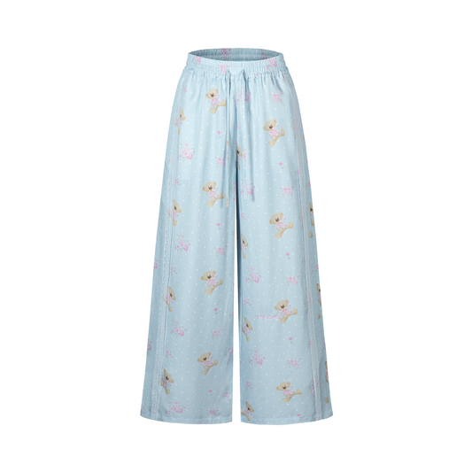 13DE MARZO All-Over Floral Print Loose Pants Blue