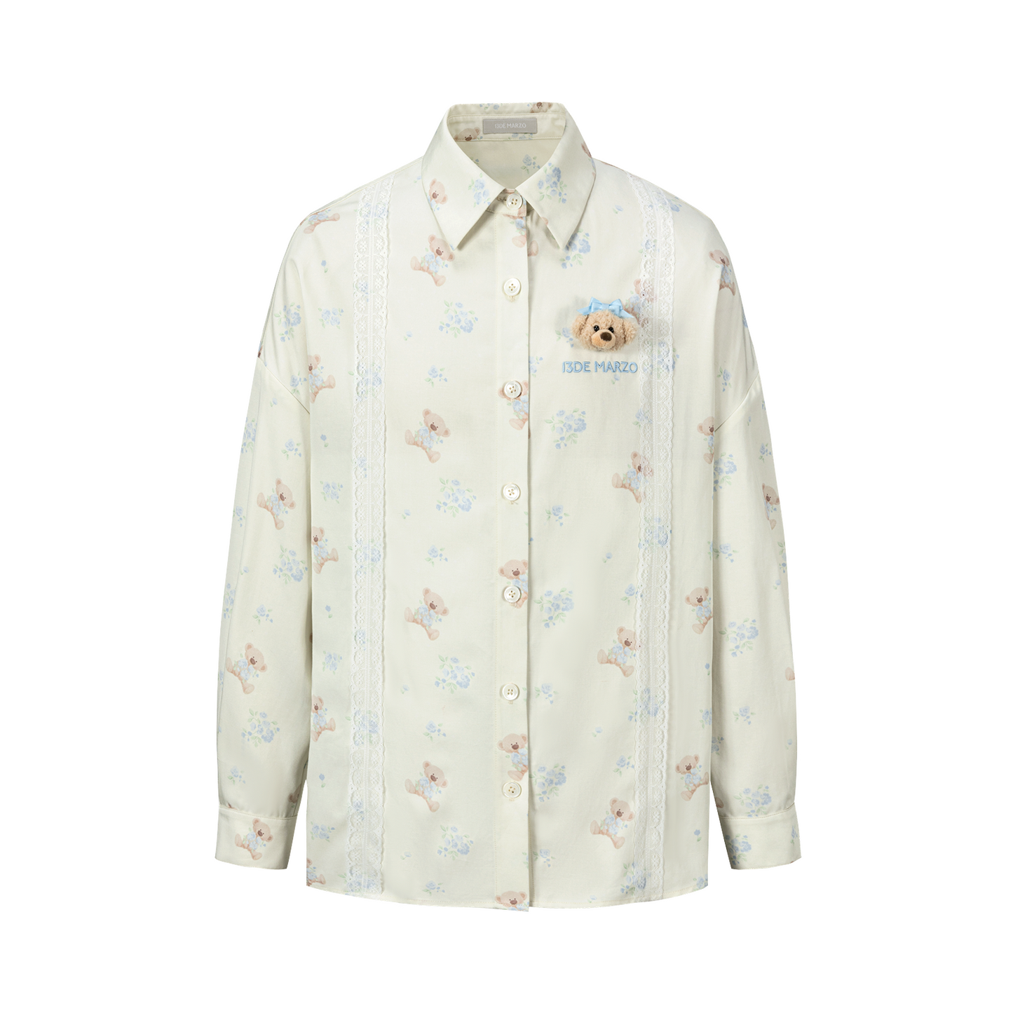 13DE MARZO All-Over Floral Print Shirt Beige