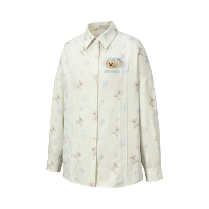 13DE MARZO All-Over Floral Print Shirt Beige