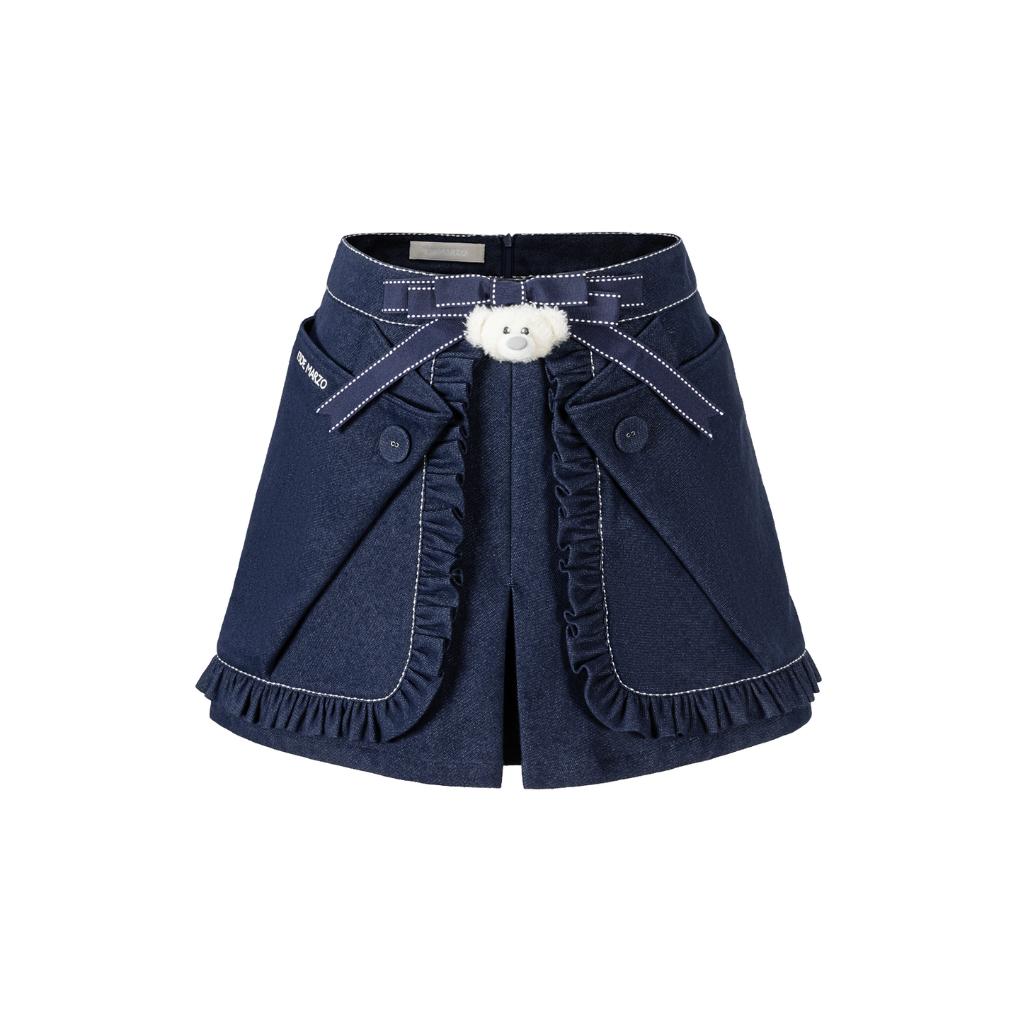 13DE MARZO Bow Tie Lace Trim Denim Skort
