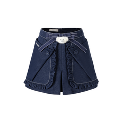 13DE MARZO Bow Tie Lace Trim Denim Skort