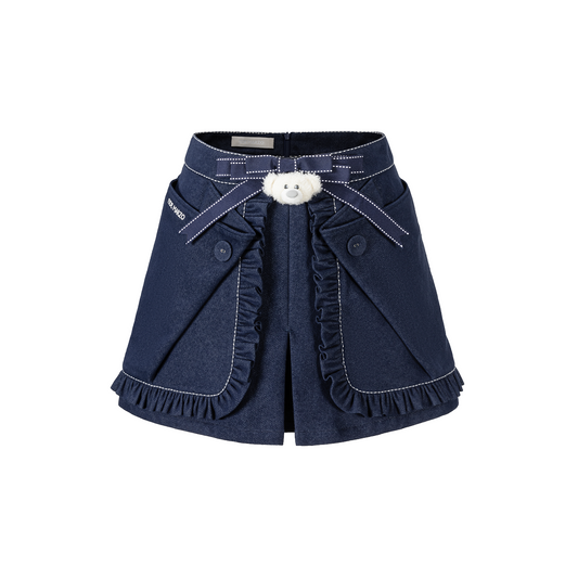 13DE MARZO Bow Tie Lace Trim Denim Skort