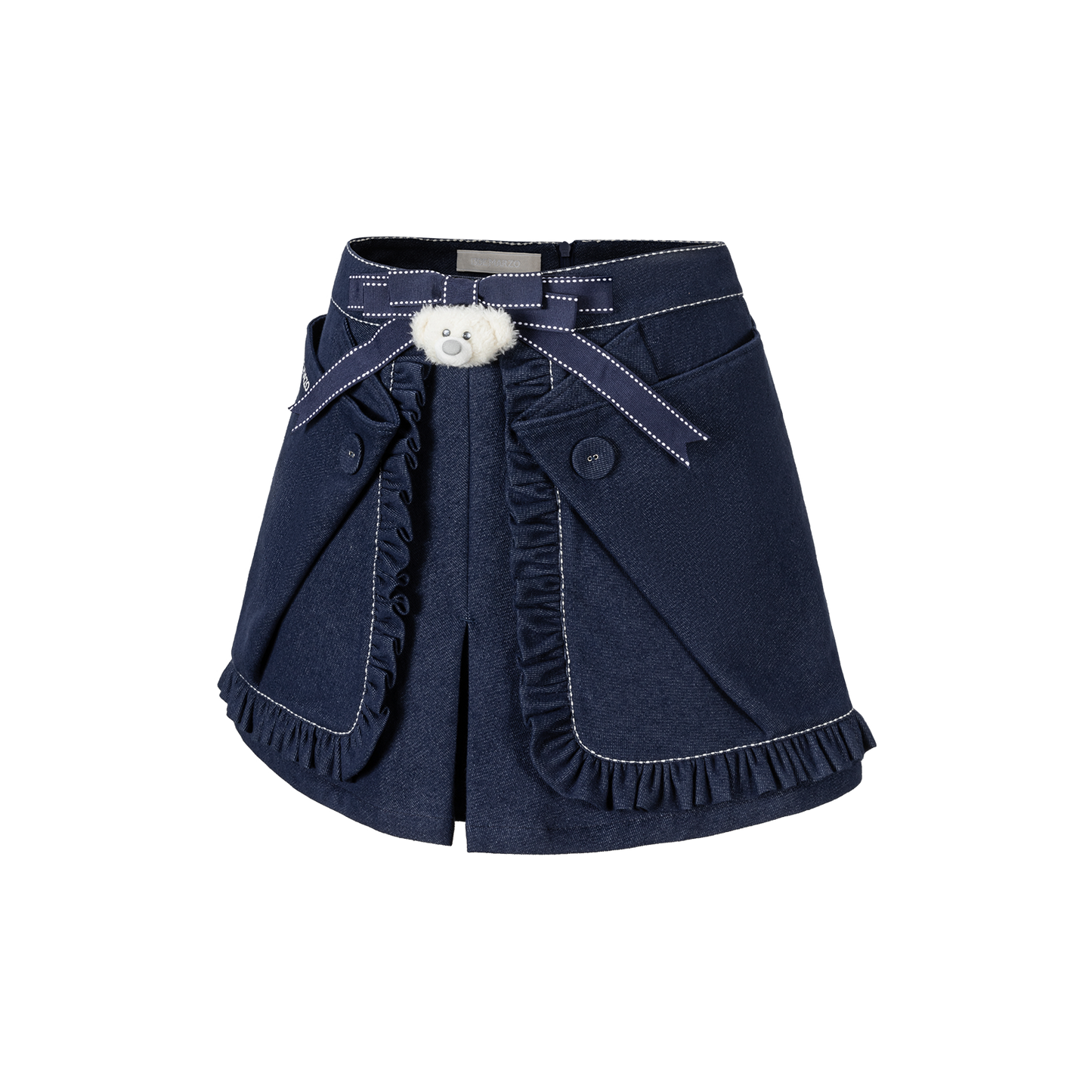 13DE MARZO Bow Tie Lace Trim Denim Skort