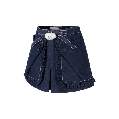 13DE MARZO Bow Tie Lace Trim Denim Skort