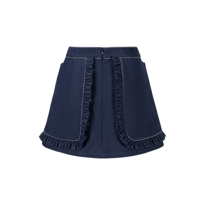 13DE MARZO Bow Tie Lace Trim Denim Skort