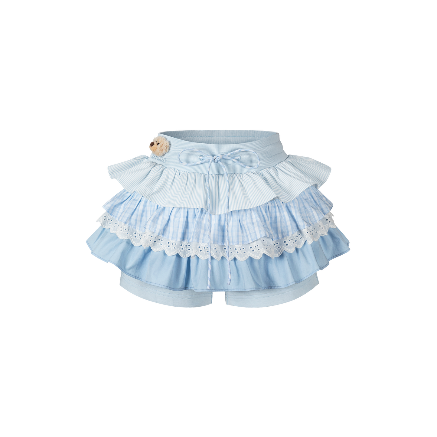 13DE MARZO Patchwork Ruffle Tiered Skirt Blue - 13DE MARZO