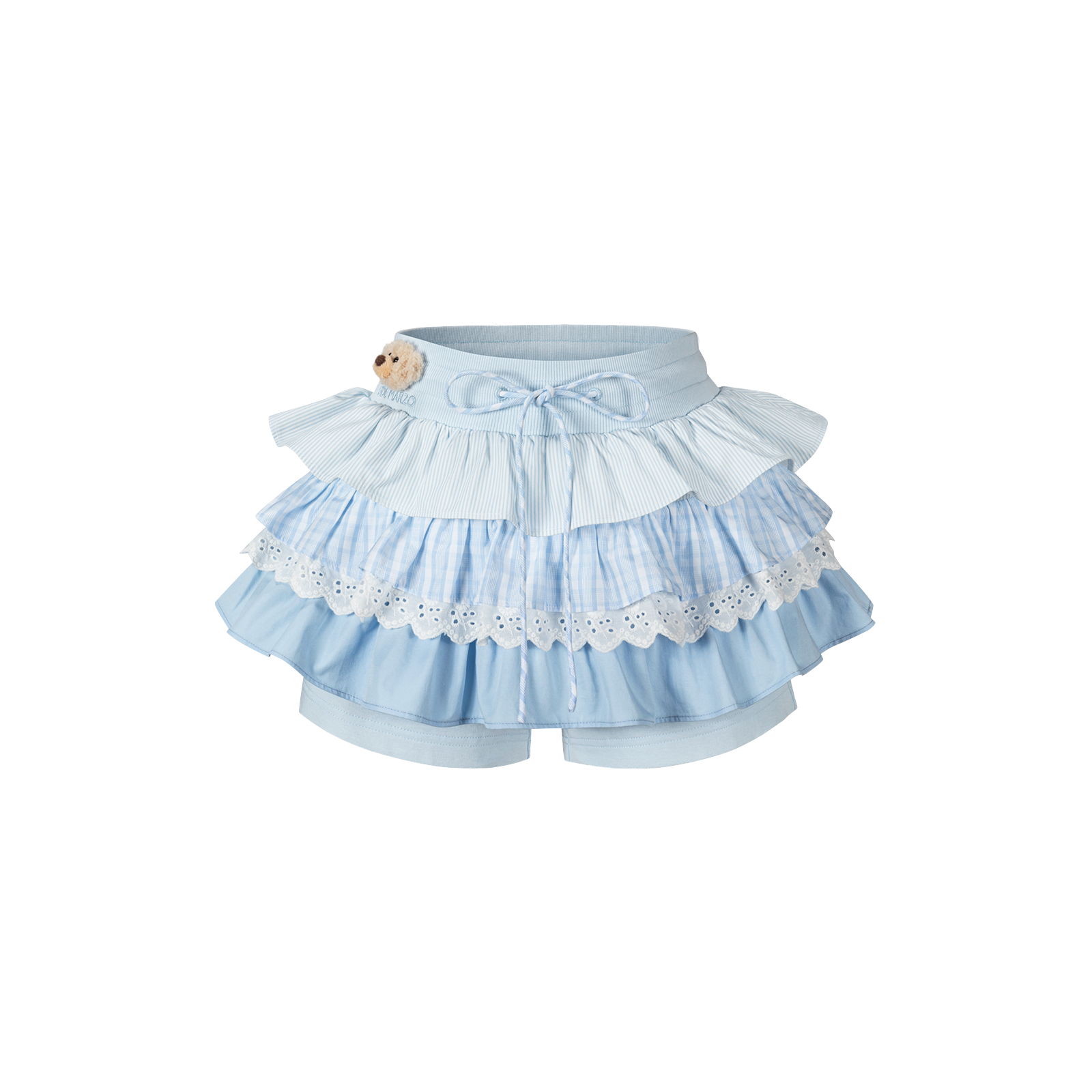 13DE MARZO Patchwork Ruffle Tiered Skirt Blue - 13DE MARZO