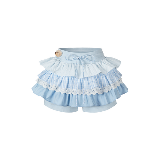 13DE MARZO Patchwork Ruffle Tiered Skirt Blue - 13DE MARZO