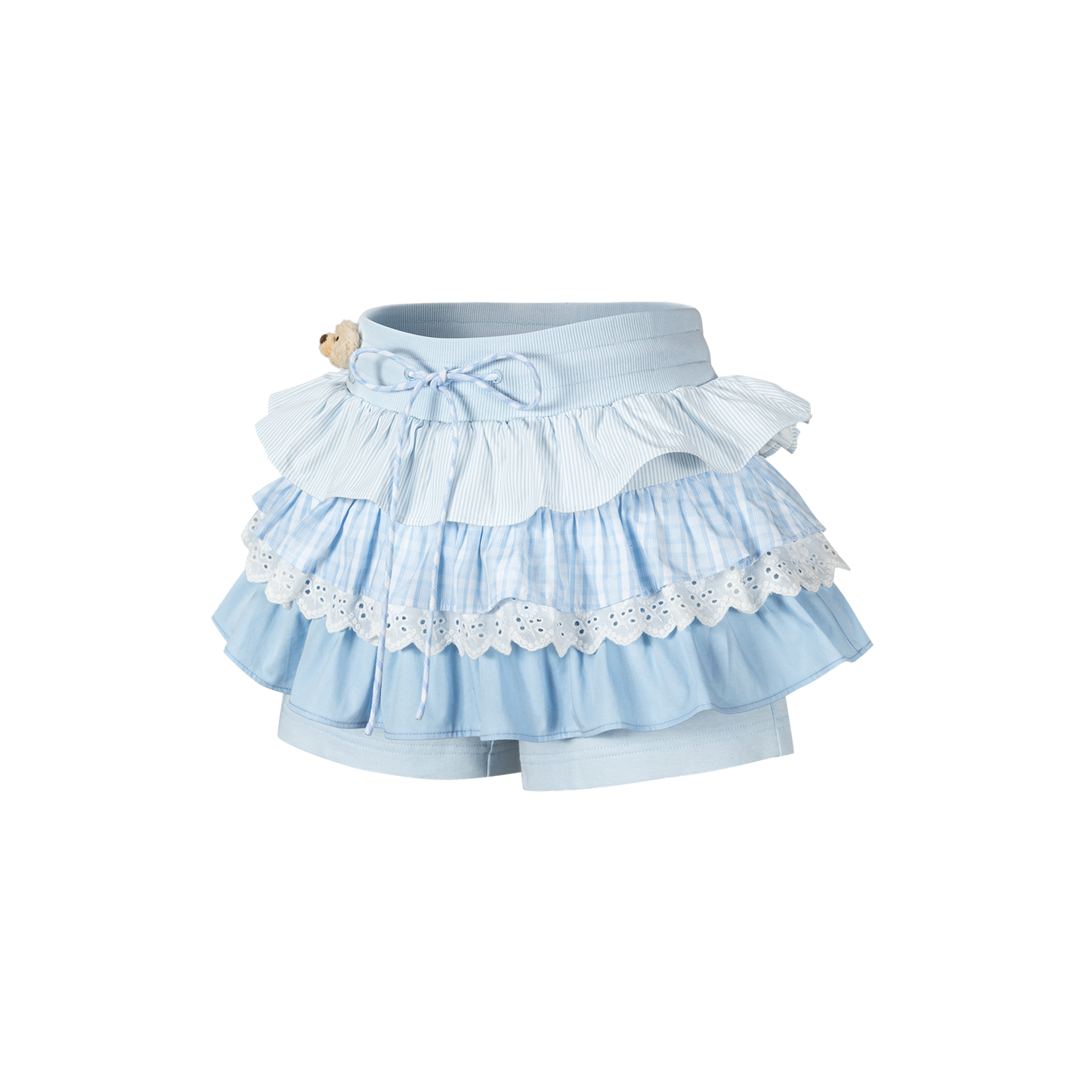 13DE MARZO Patchwork Ruffle Tiered Skirt Blue - 13DE MARZO