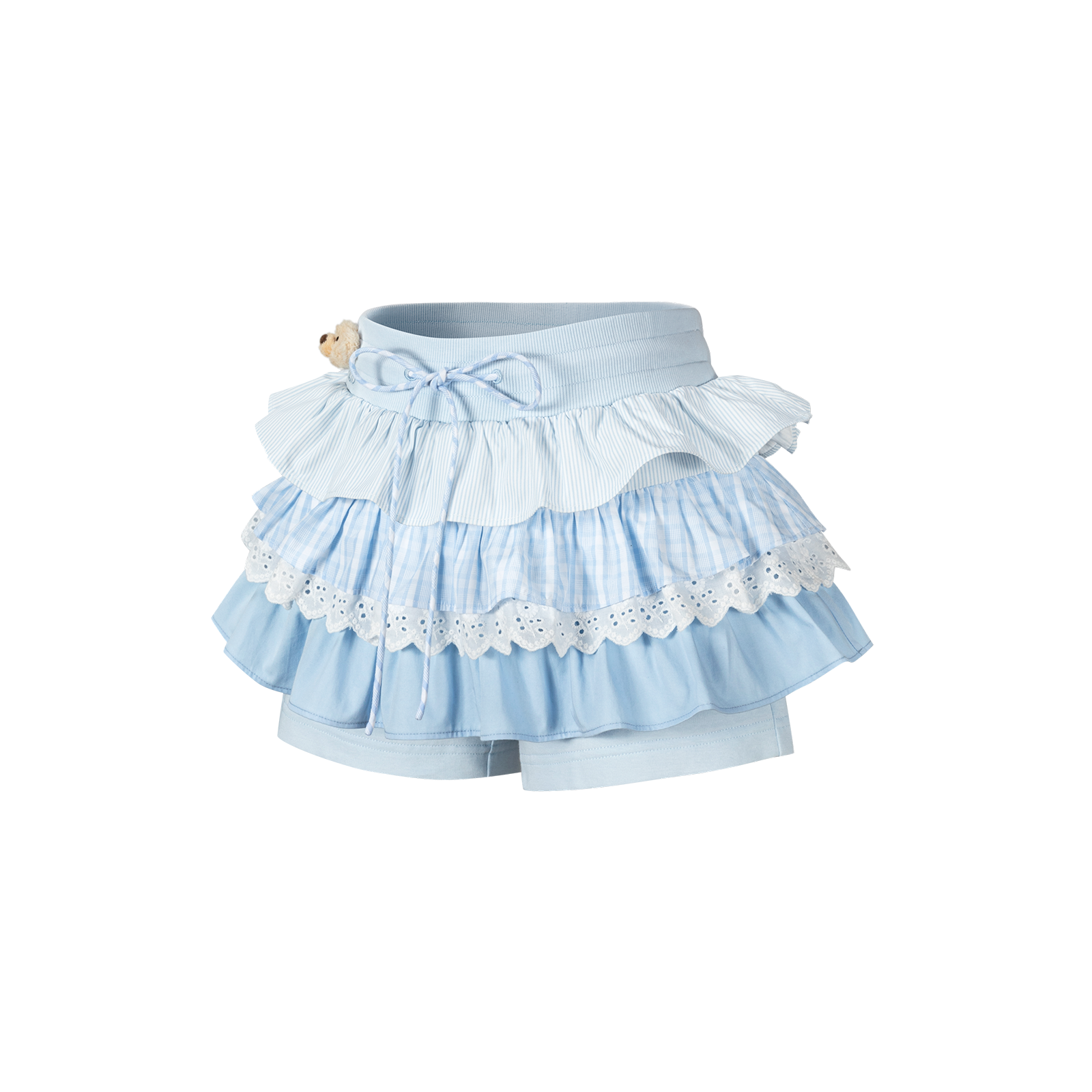 13DE MARZO Patchwork Ruffle Tiered Skirt Blue - 13DE MARZO