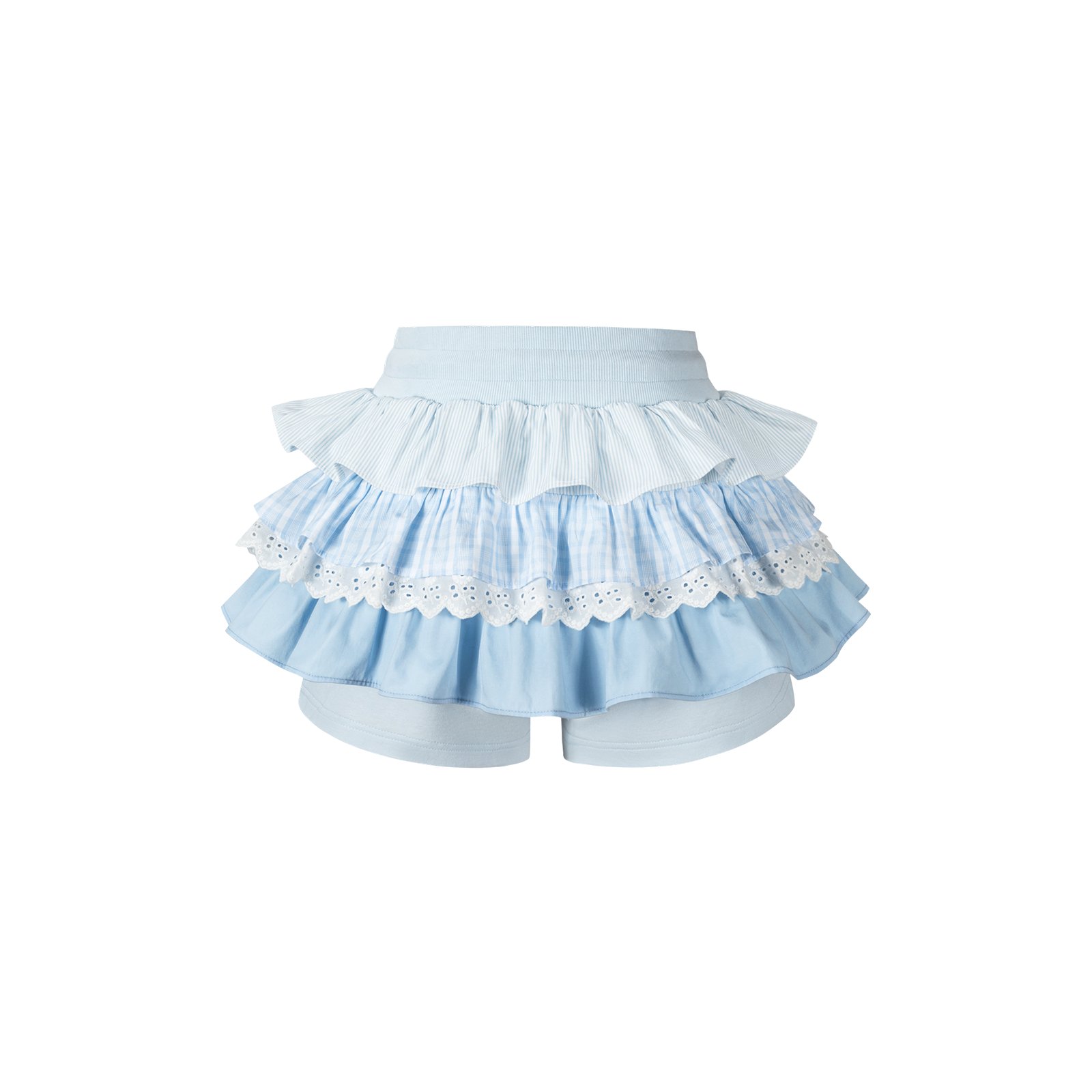 13DE MARZO Patchwork Ruffle Tiered Skirt Blue - 13DE MARZO