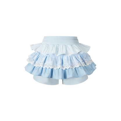 13DE MARZO Patchwork Ruffle Tiered Skirt Blue - 13DE MARZO
