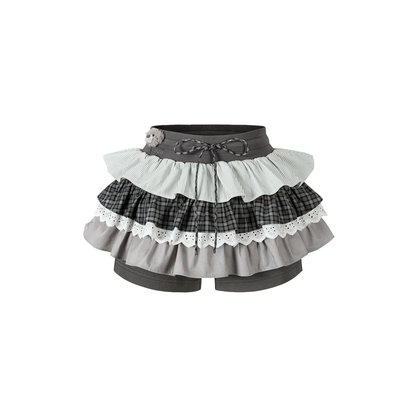 13DE MARZO Patchwork Ruffle Tiered Skirt Dark Grey - 13DE MARZO