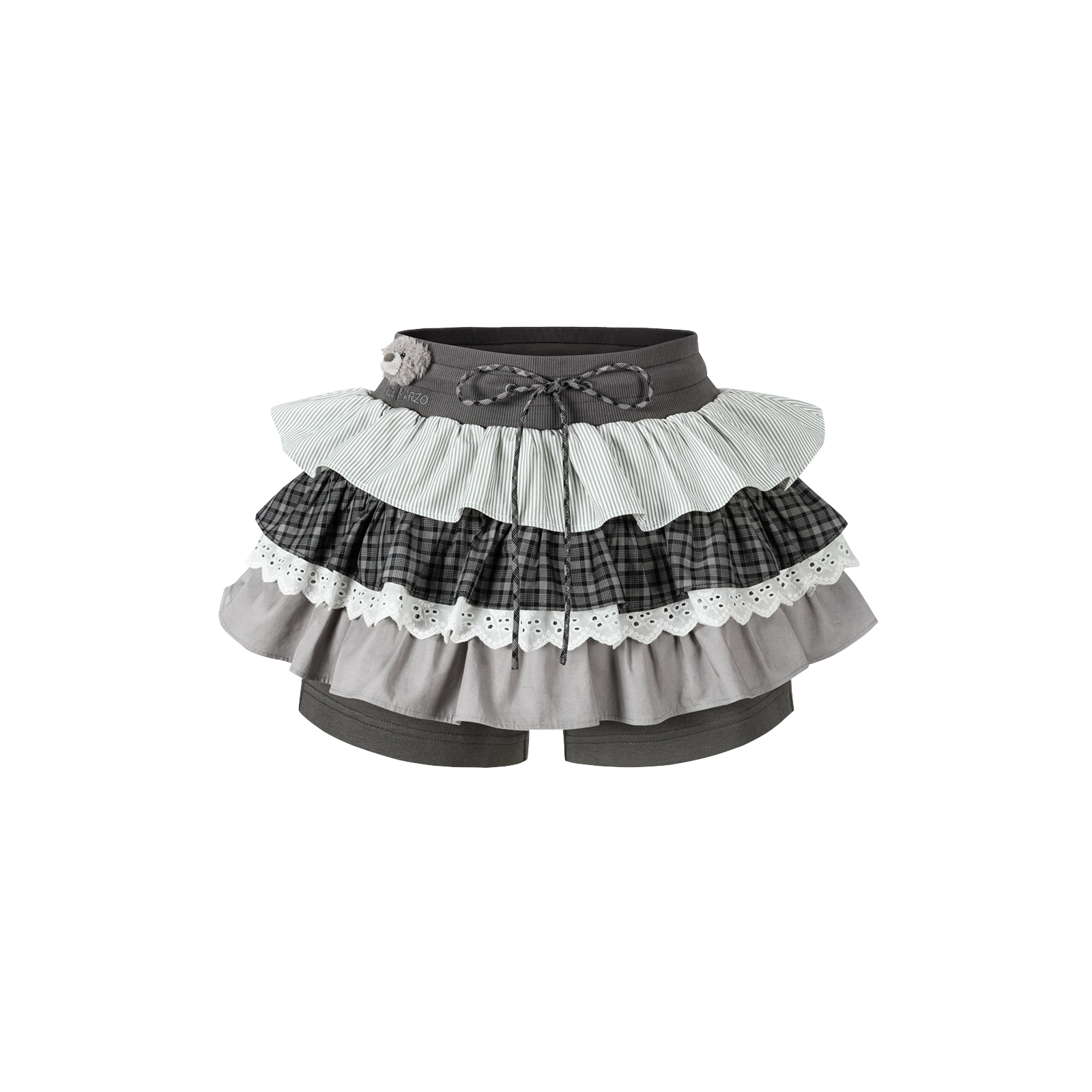 13DE MARZO Patchwork Ruffle Tiered Skirt Dark Grey - 13DE MARZO