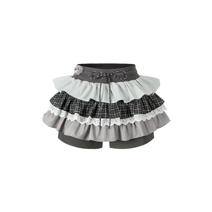 13DE MARZO Patchwork Ruffle Tiered Skirt Dark Grey - 13DE MARZO