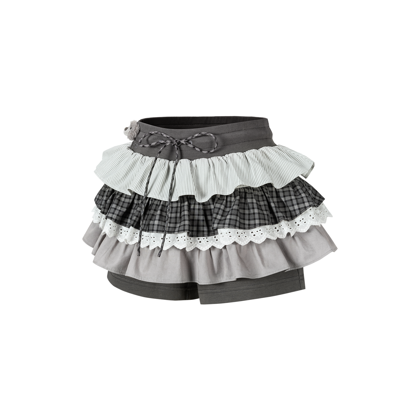 13DE MARZO Patchwork Ruffle Tiered Skirt Dark Grey - 13DE MARZO